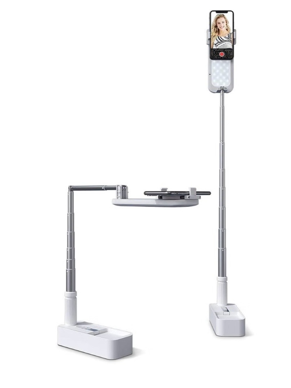 Extendable selfie stand with phone holder rechargeable wireless remote filming